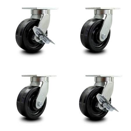 Service Caster 8 Inch Heavy Duty Phenolic Wheel Swivel Caster Swivel Locks 2 Brakes, 2PK SCC-KP92S830-PHR-BSL-2-SLB-2
